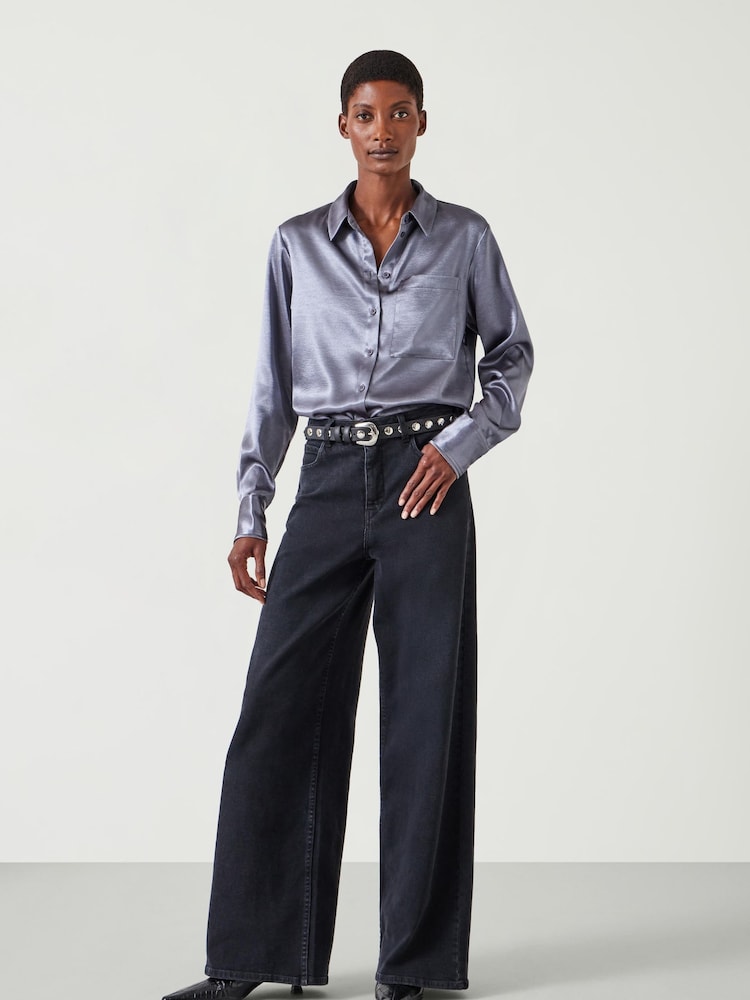 Hush Grey Rita Satin Shirt - Image 2 of 5 Hush Grey Rita Satin Shirt - Image 2 of 5