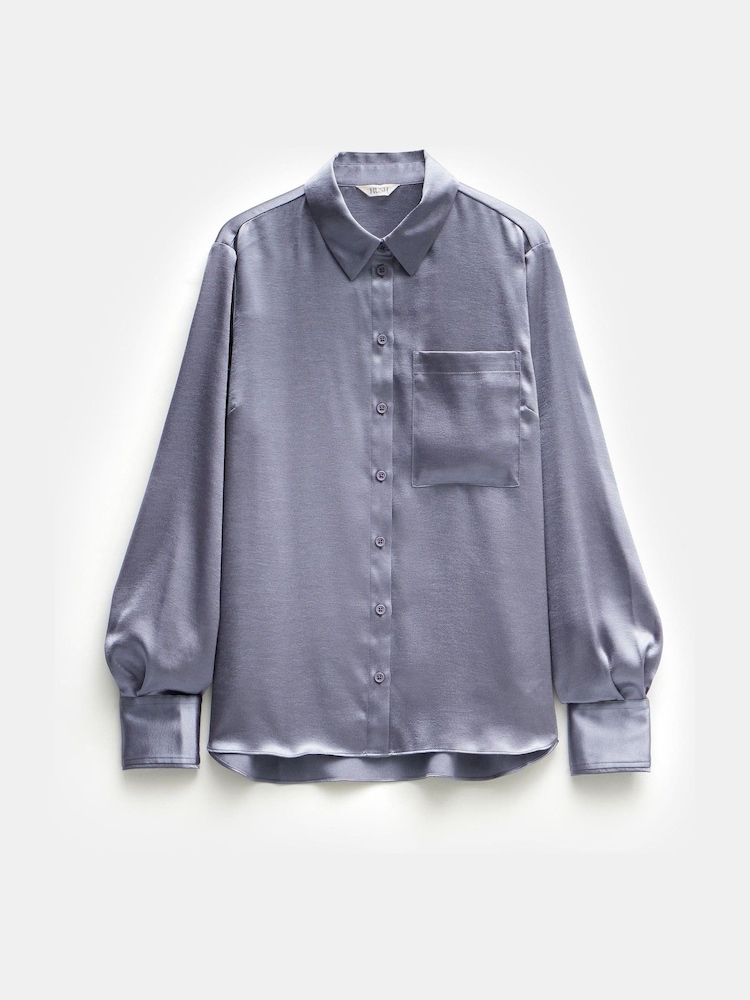 Hush Grey Rita Satin Shirt - Image 5 of 5 Hush Grey Rita Satin Shirt - Image 5 of 5