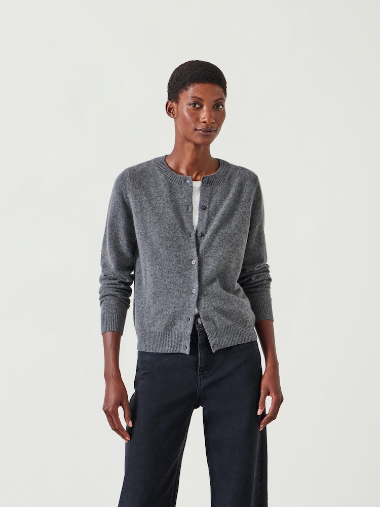 Hush Grey Slim Daphne Cashmere Button Through Cardigan - Image 1 of 5