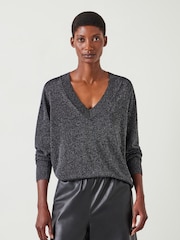 Hush Silver Gracey V-Neck Metallic Jumper - Image 1 of 5