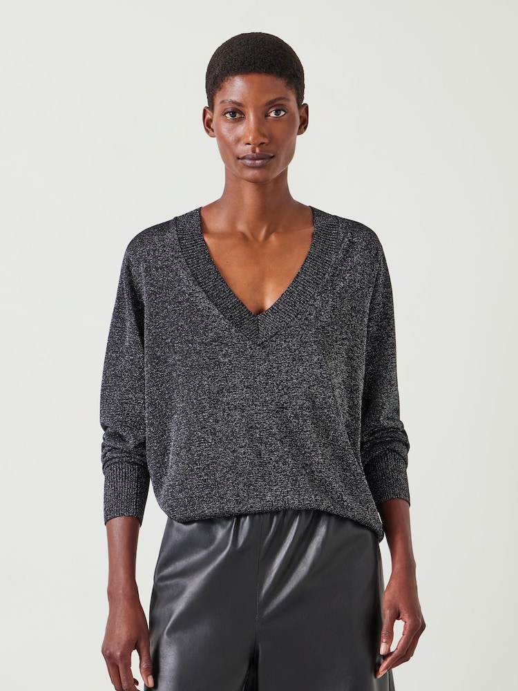 Hush Silver Gracey V-Neck Metallic Jumper - Image 1 of 5