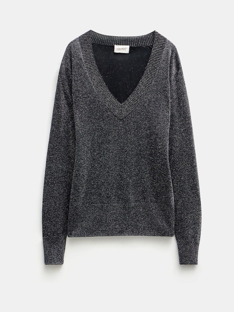 Hush Silver Gracey V-Neck Metallic Jumper - Image 5 of 5