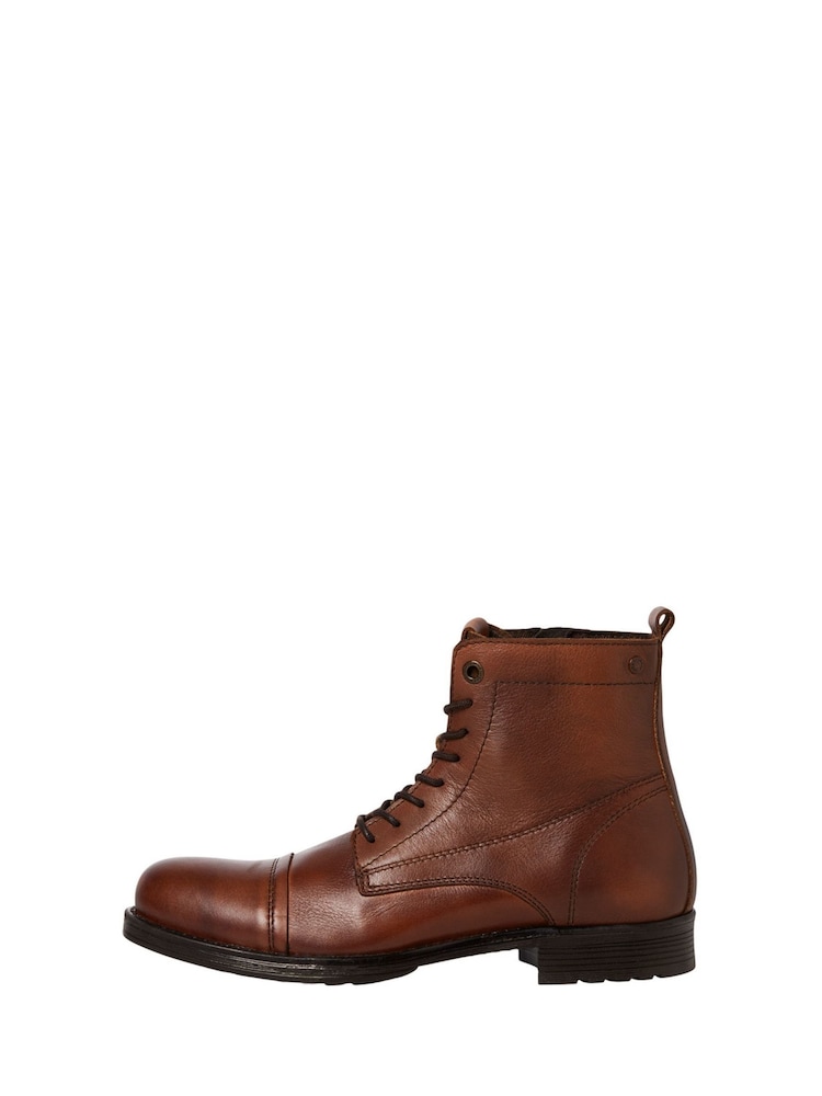 JACK & JONES Brown Leather Boots - Image 1 of 4 JACK & JONES Brown Leather Boots - Image 1 of 4