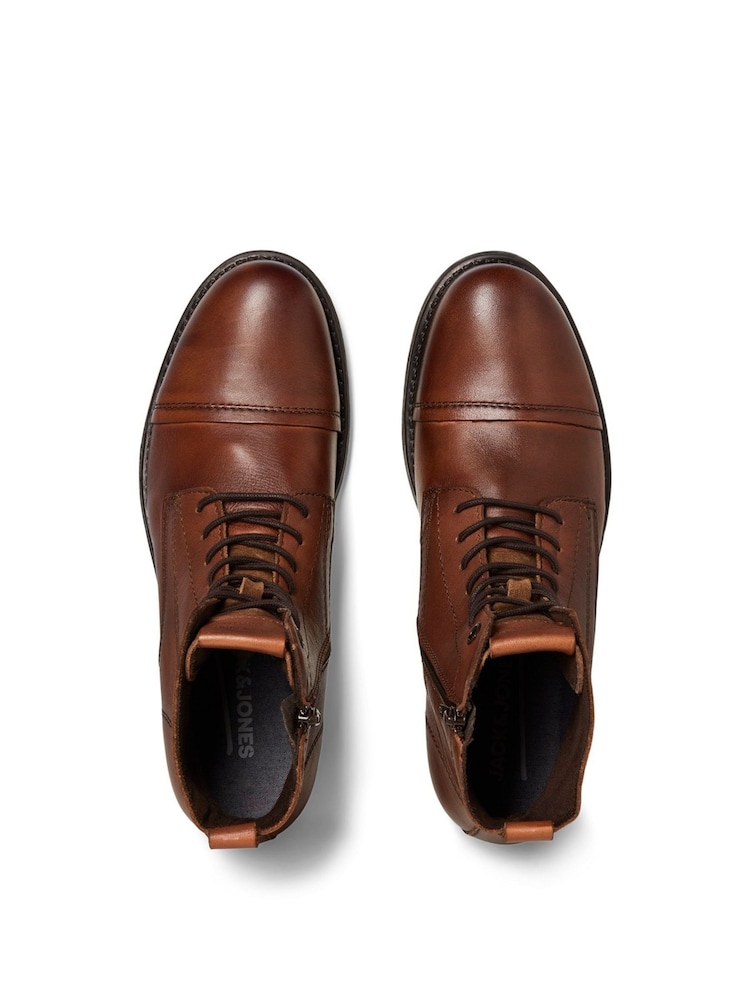 JACK & JONES Brown Leather Boots - Image 2 of 4 JACK & JONES Brown Leather Boots - Image 2 of 4