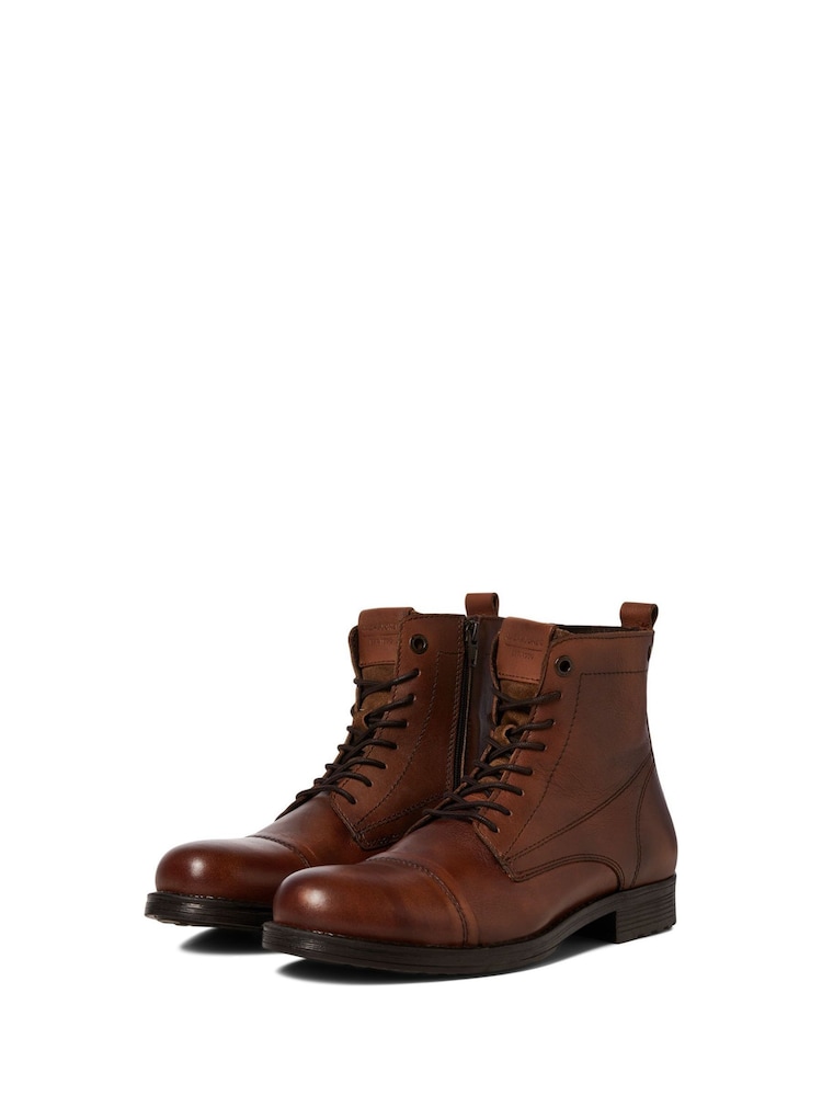 JACK & JONES Brown Leather Boots - Image 3 of 4