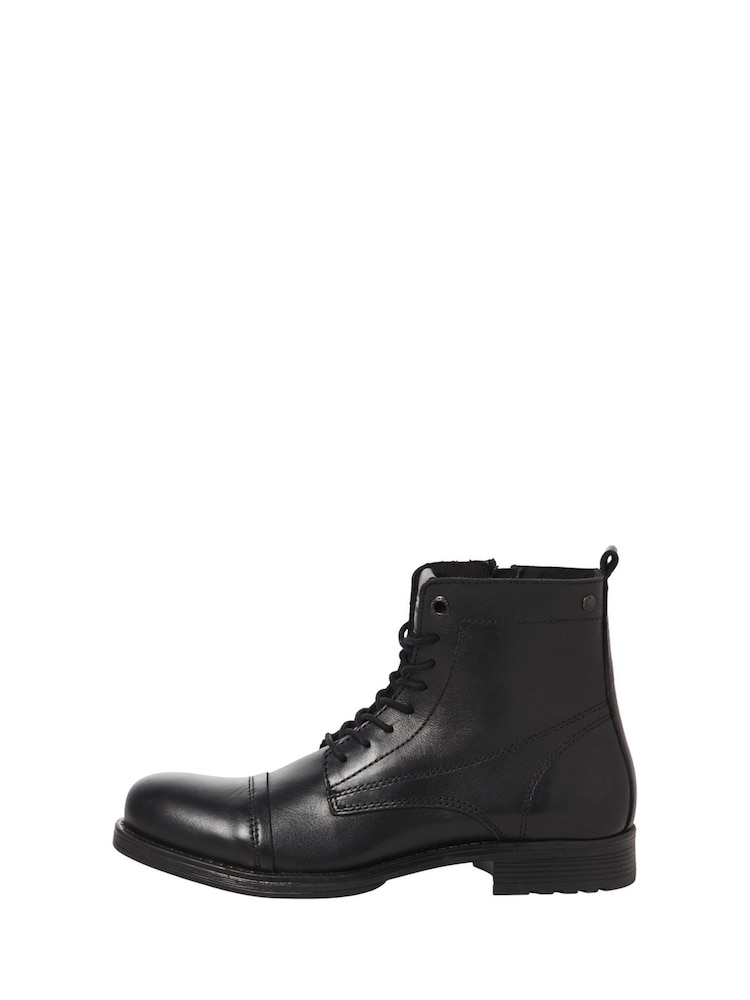 JACK & JONES Black Leather Boots - Image 1 of 5 JACK & JONES Black Leather Boots - Image 1 of 5