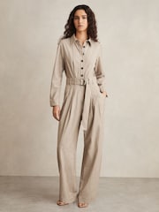 Reiss Neutral Abigail Tailored Wide Leg Jumpsuit - Image 1 of 6