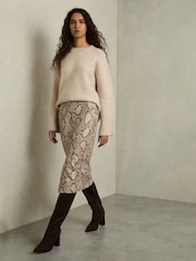 Reiss Neutral Missa Leather Snakeskin-Effect Pencil Skirt - Image 1 of 7