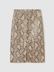 Reiss Neutral Missa Leather Snakeskin-Effect Pencil Skirt - Image 2 of 7
