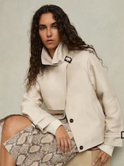 Reiss Neutral Missa Leather Snakeskin-Effect Pencil Skirt - Image 3 of 7