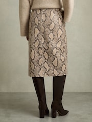 Reiss Neutral Missa Leather Snakeskin-Effect Pencil Skirt - Image 6 of 7