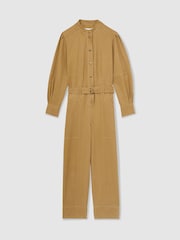 Reiss Camel Mina Lyocell-Cotton Wide-Leg Jumpsuit - Image 2 of 6