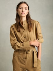 Reiss Camel Mina Lyocell-Cotton Wide-Leg Jumpsuit - Image 3 of 6