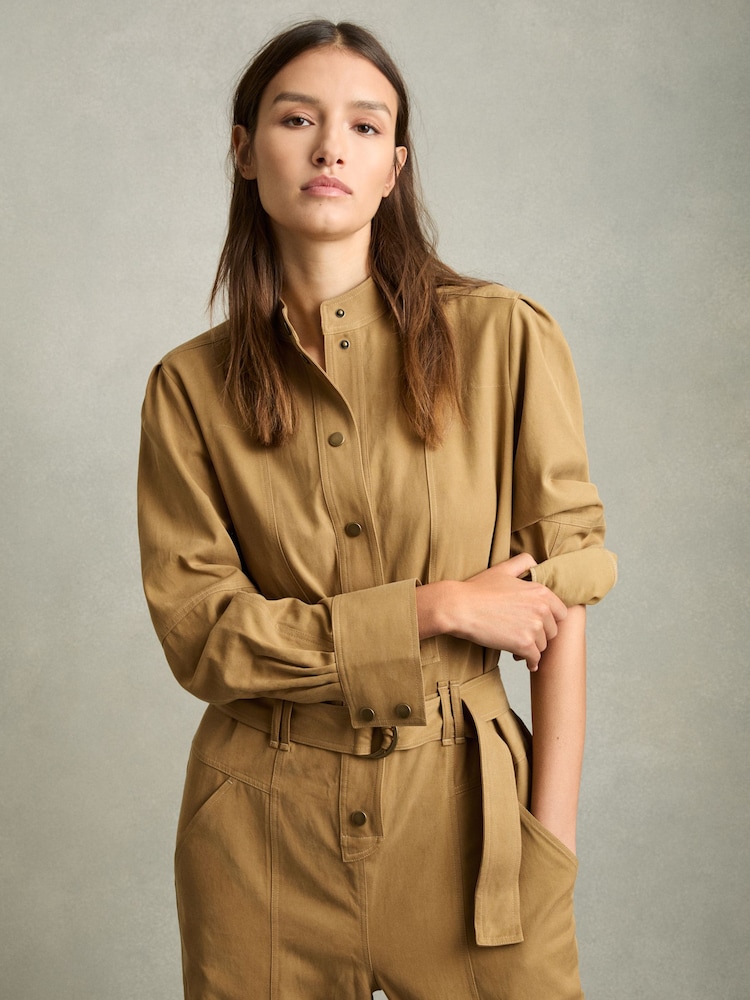 Reiss Camel Mina Lyocell-Cotton Wide-Leg Jumpsuit - Image 3 of 6