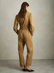 Reiss Camel Mina Lyocell-Cotton Wide-Leg Jumpsuit - Image 5 of 6
