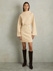 Reiss Cream Amelie Cotton-Blend Jersey Funnel-Neck Dress - Image 1 of 6