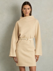 Reiss Cream Amelie Cotton-Blend Jersey Funnel-Neck Dress - Image 3 of 6