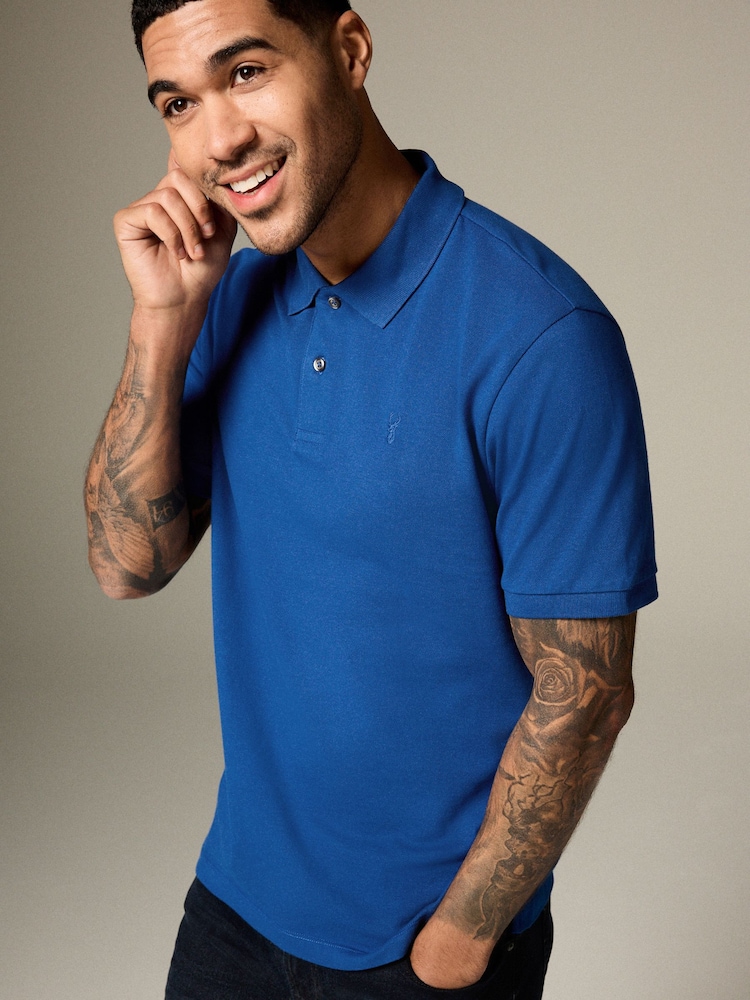 Dark Blue Regular Fit Short Sleeve Pique Polo Shirt - Image 1 of 8