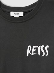 Reiss Washed Black Abbott 100% Cotton Logo Print Crew Neck T-Shirt - Image 4 of 4