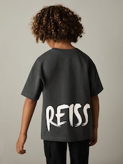 Reiss Washed Black Abbott 100% Cotton Logo-Print Crew-Neck T-Shirt - Image 1 of 4