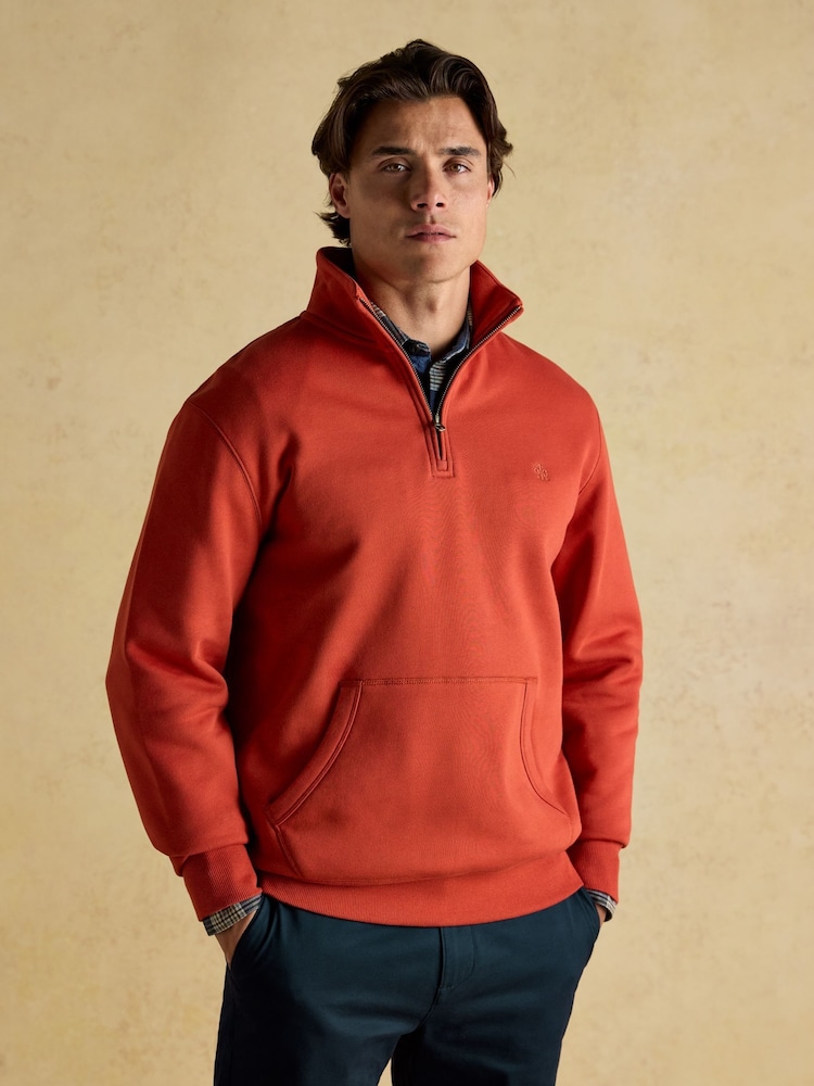 Jenkins Orange Brushed Cotton Quarter Zip Sweatshirt - Image 1 of 7