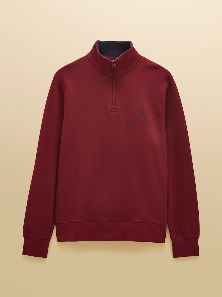 Joules Alistair Burgundy Red French Ribbed Knit Quarter Zip Sweatshirt - Image 5 of 5