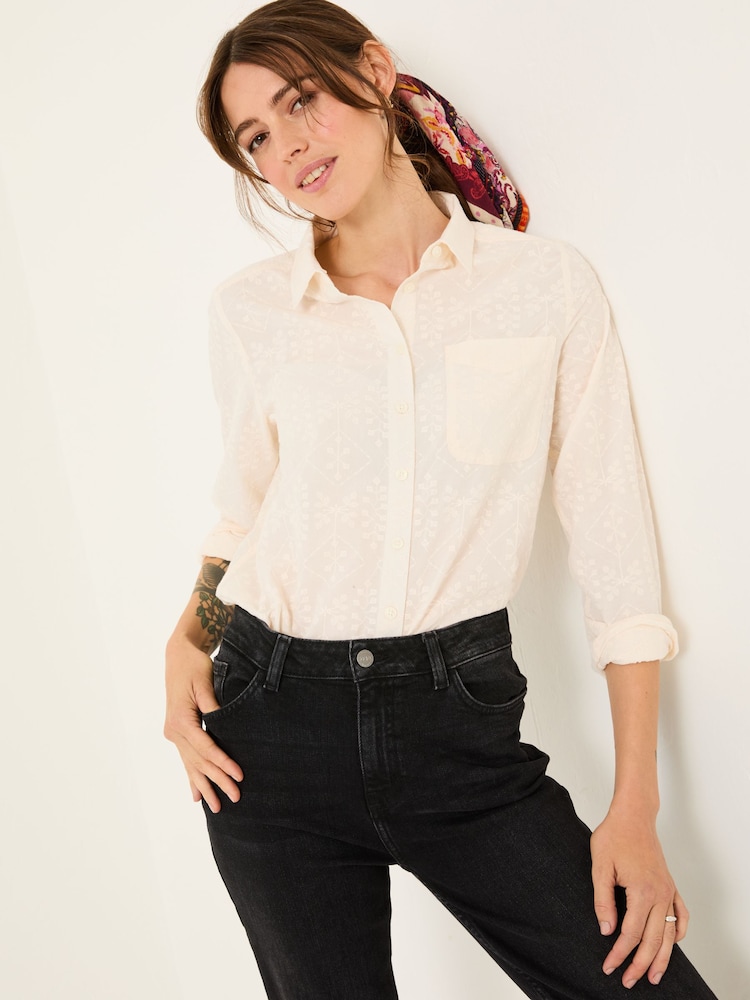 FatFace Olivia Ivory Embroidered 100% Cotton Long Sleeve Shirt - Image 2 of 8