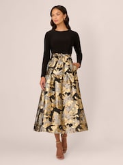 Adrianna Papell Combo Floral Jacquard Black Dress - Image 1 of 7