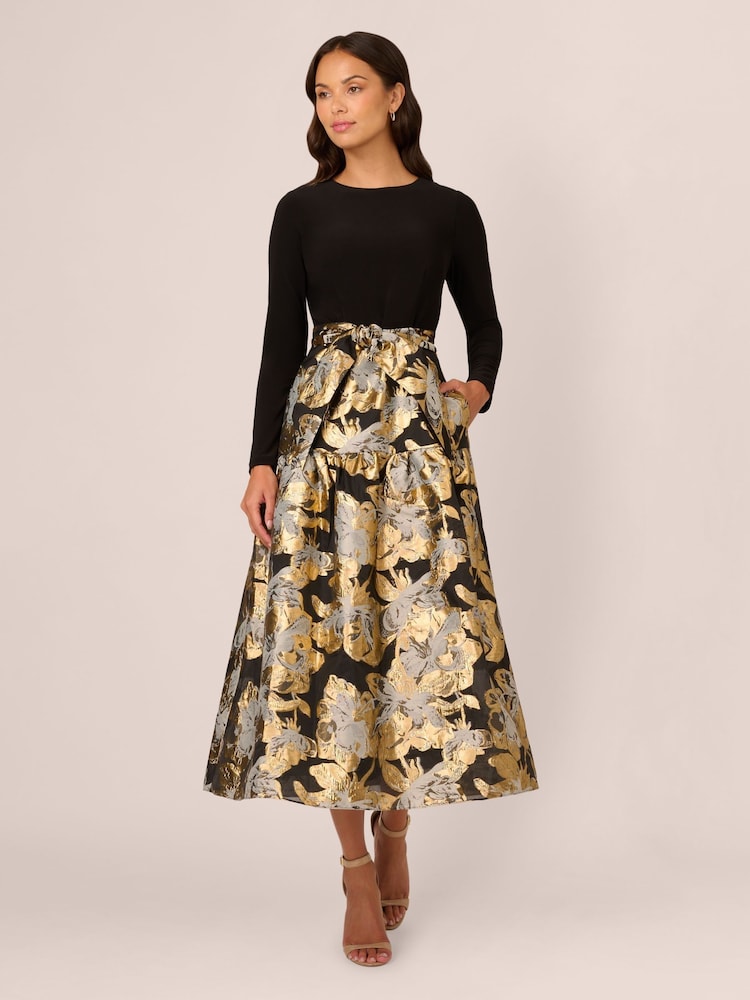 Adrianna Papell Combo Floral Jacquard Black Dress - Image 1 of 7