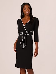 Adrianna Papell Piping Tie Front Midi Black Dress - Image 1 of 7