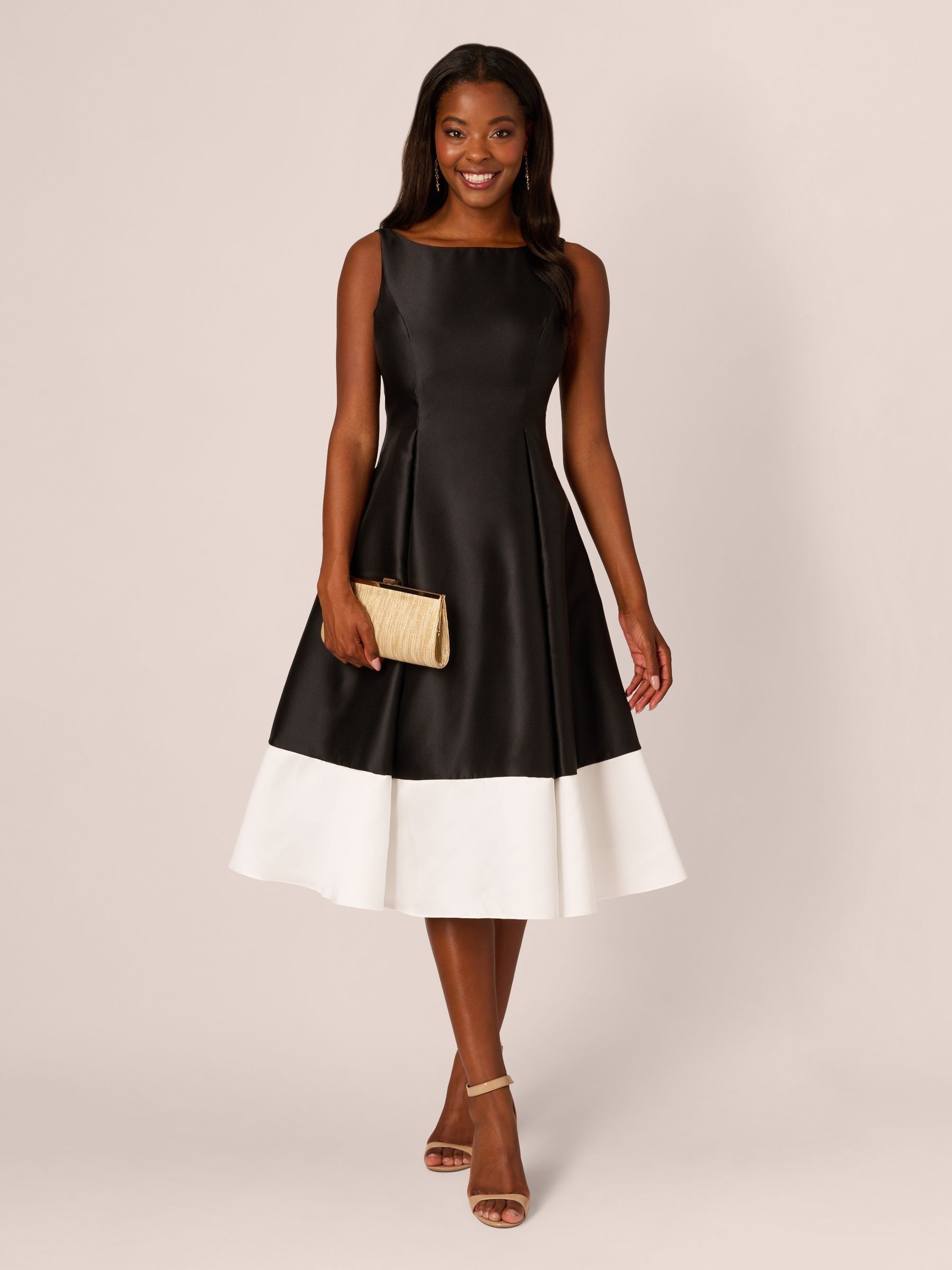 Adrianna Papell☆上品ピンタック リトルブラックドレス Adrianna Papell Fold Neck Mikado Dress, Black