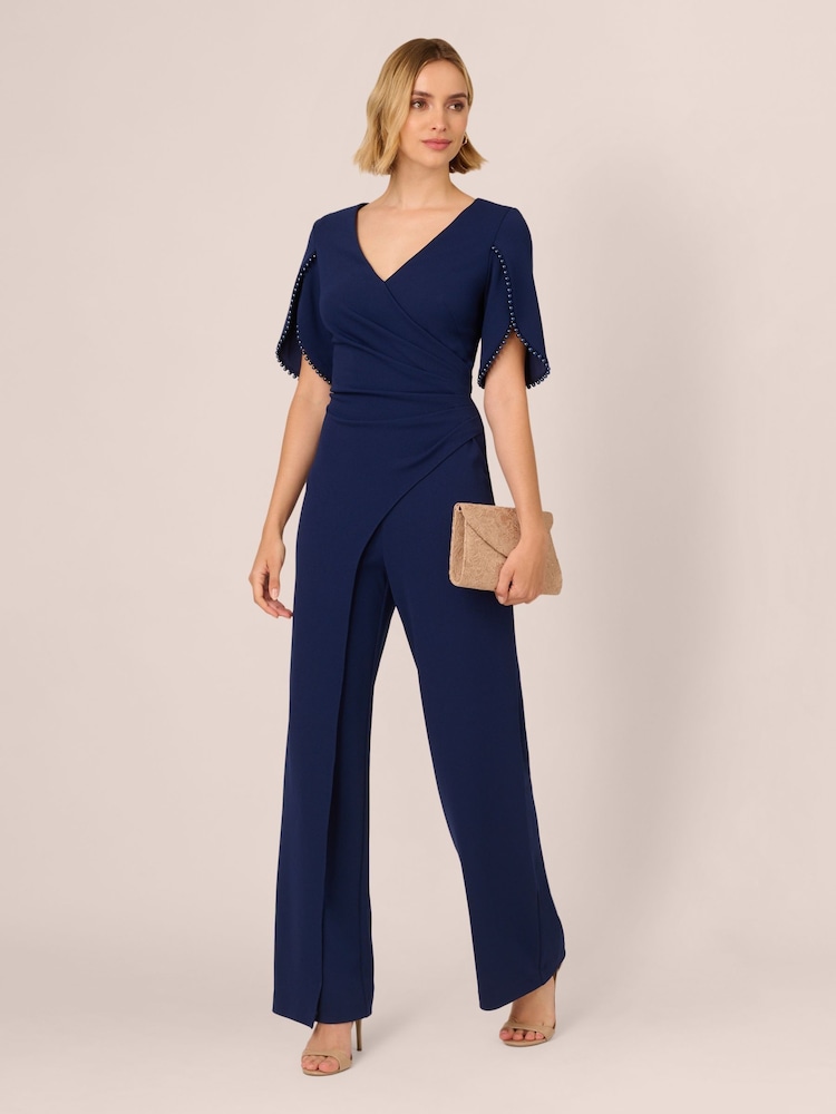Buy Adrianna Papell Blue Pearl Knit Crepe Jumpsuit from Next India