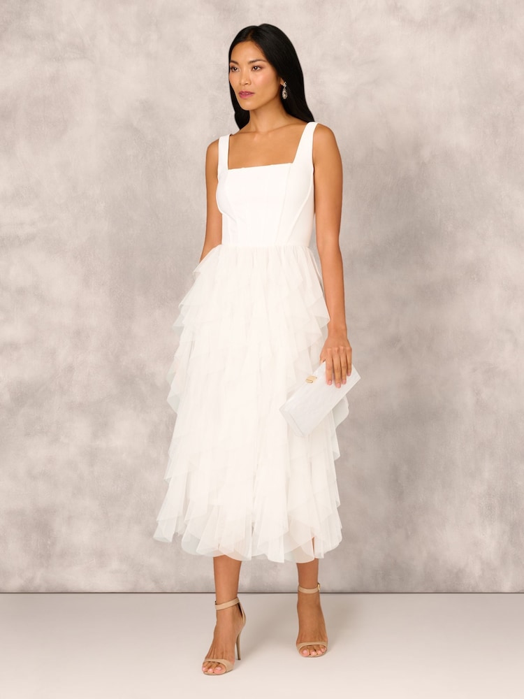 Adrianna by Adrianna Papell Mesh Cocktail Midi Dress - Image 4 of 7