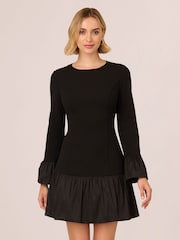 Adrianna Papell Crepe And Taffeta Midi Black Dress - Image 1 of 7