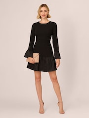 Adrianna Papell Crepe And Taffeta Midi Black Dress - Image 3 of 7