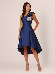 Adrianna Papell Blue Beaded Mikado Dress - Image 1 of 7