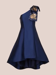 Adrianna Papell Blue Beaded Mikado Dress - Image 6 of 7