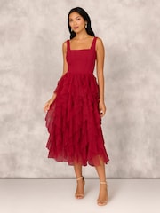 Adrianna by Adrianna Papell Mesh Cocktail Midi Dress - Image 1 of 7
