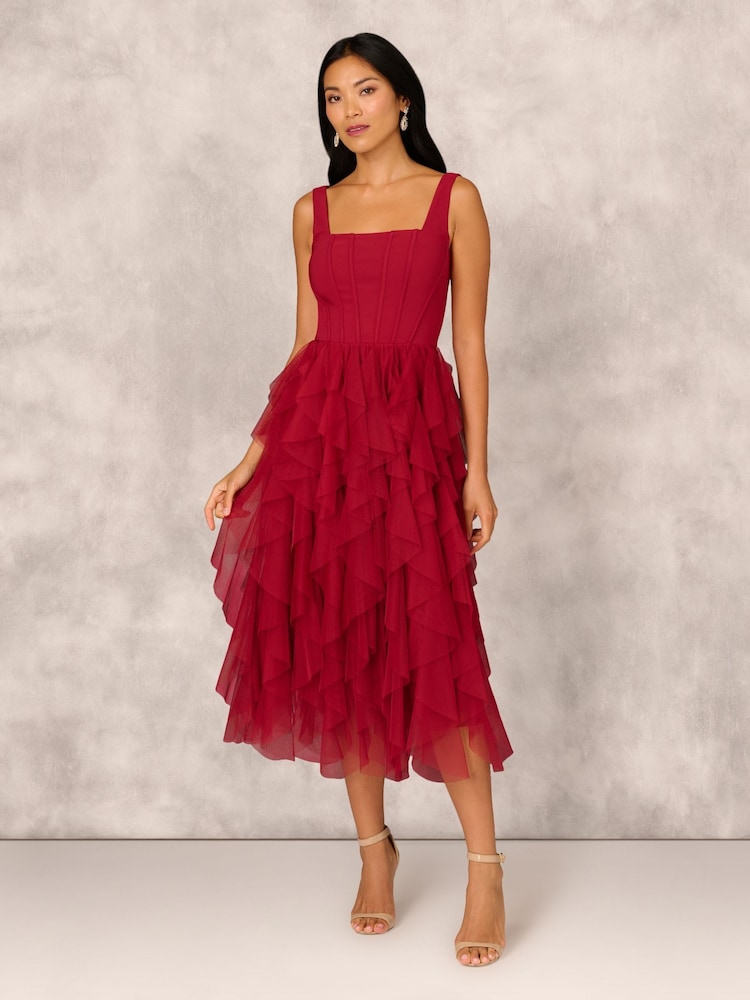 Adrianna by Adrianna Papell Mesh Cocktail Midi Dress - Image 1 of 7 Adrianna by Adrianna Papell Mesh Cocktail Midi Dress - Image 1 of 7