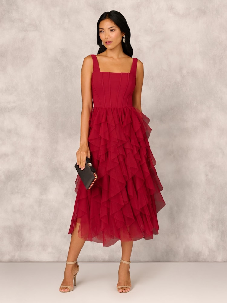 Adrianna by Adrianna Papell Mesh Cocktail Midi Dress - Image 4 of 7