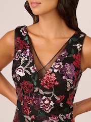 Adrianna Papell Floral Sequin Ankle Black Dress - Image 4 of 7