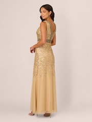 Adrianna Papell Gold Bead Metallic Long Dress - Image 2 of 7