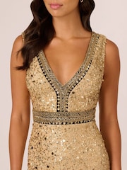 Adrianna Papell Gold Bead Metallic Long Dress - Image 4 of 7