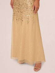 Adrianna Papell Gold Bead Metallic Long Dress - Image 5 of 7