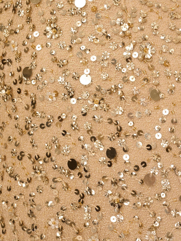 Adrianna Papell Gold Bead Metallic Long Dress - Image 7 of 7