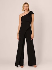 Adrianna Papell Black One Shoulder Bow Jumpsuit - Imagen 1 de 7