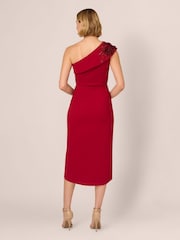 Adrianna Papell Red Beaded Crepe Wrap Dress - Image 2 of 7