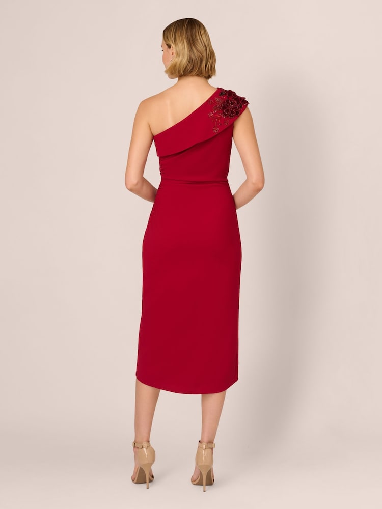 Adrianna Papell Red Beaded Crepe Wrap Dress - Image 2 of 7