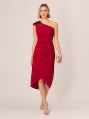 Adrianna Papell Red Beaded Crepe Wrap Dress - Image 3 of 7