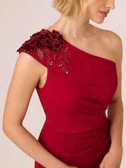 Adrianna Papell Red Beaded Crepe Wrap Dress - Image 4 of 7